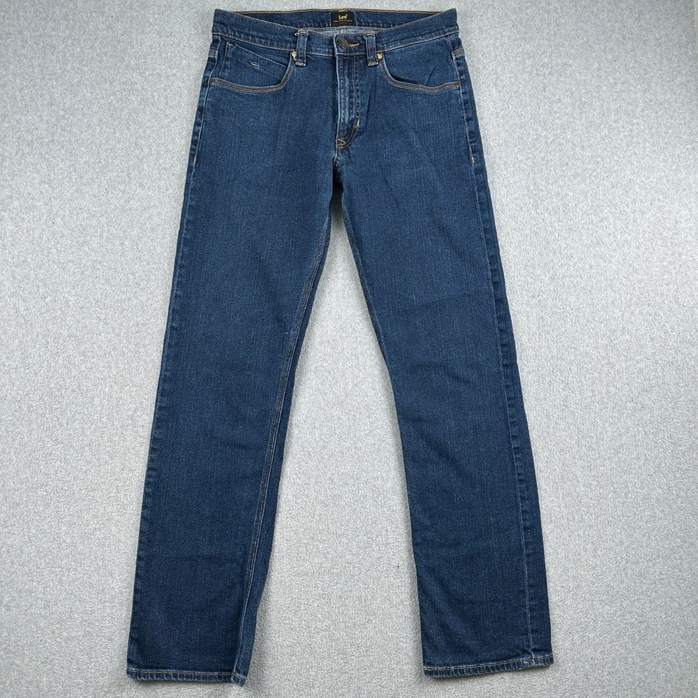 Lee Jeans Mens 32x33 Blue Denim Straight Leg Cotton Spandex L305372AP1‎